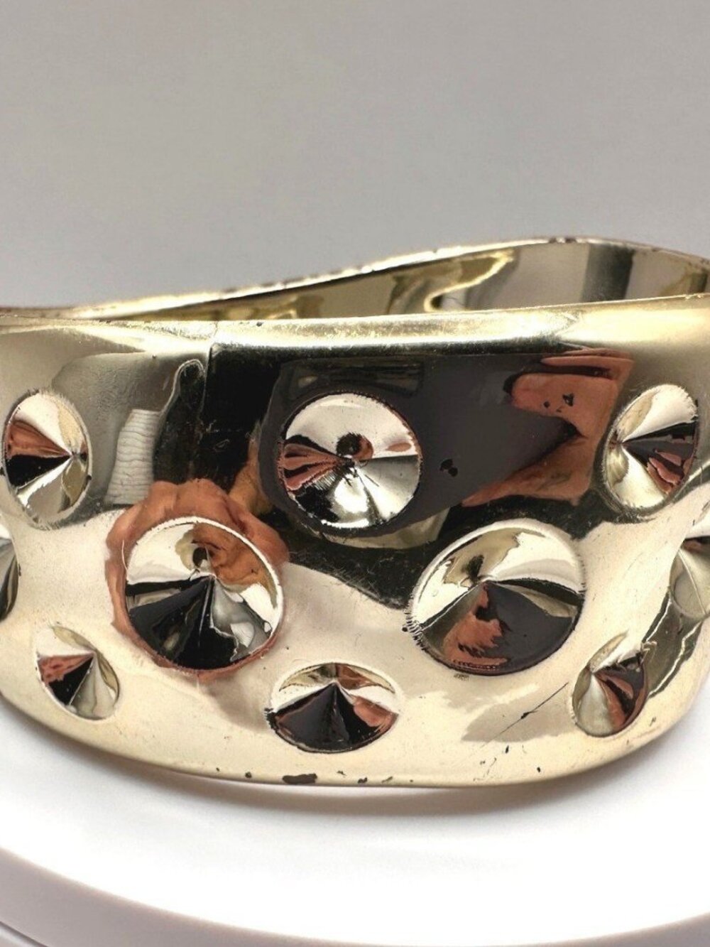 Vintage 90s Gold Tone Wide Cuff Bracelet Studded Dome Design Fashion Jewelry